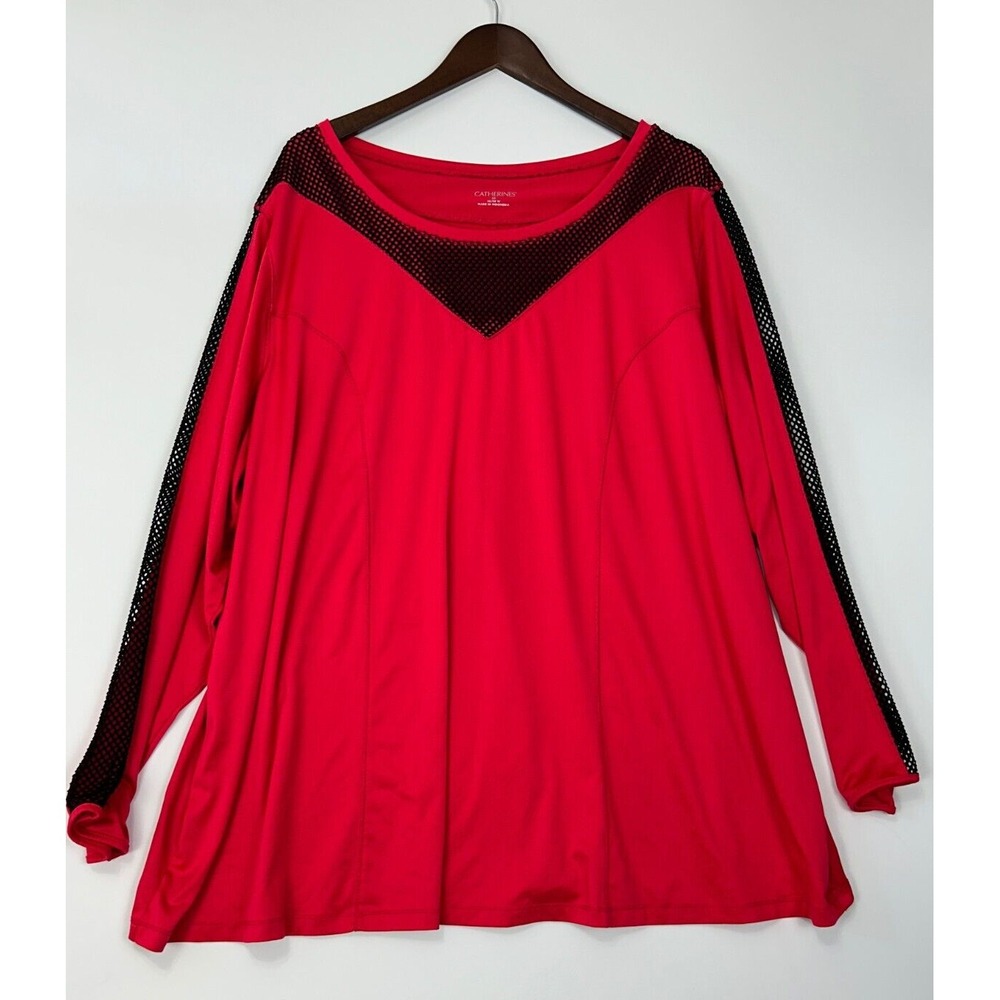 Catherines Active‎ Top 3X Long Sleeve Pink Mesh Knit Sheer Shoulder Stretchy